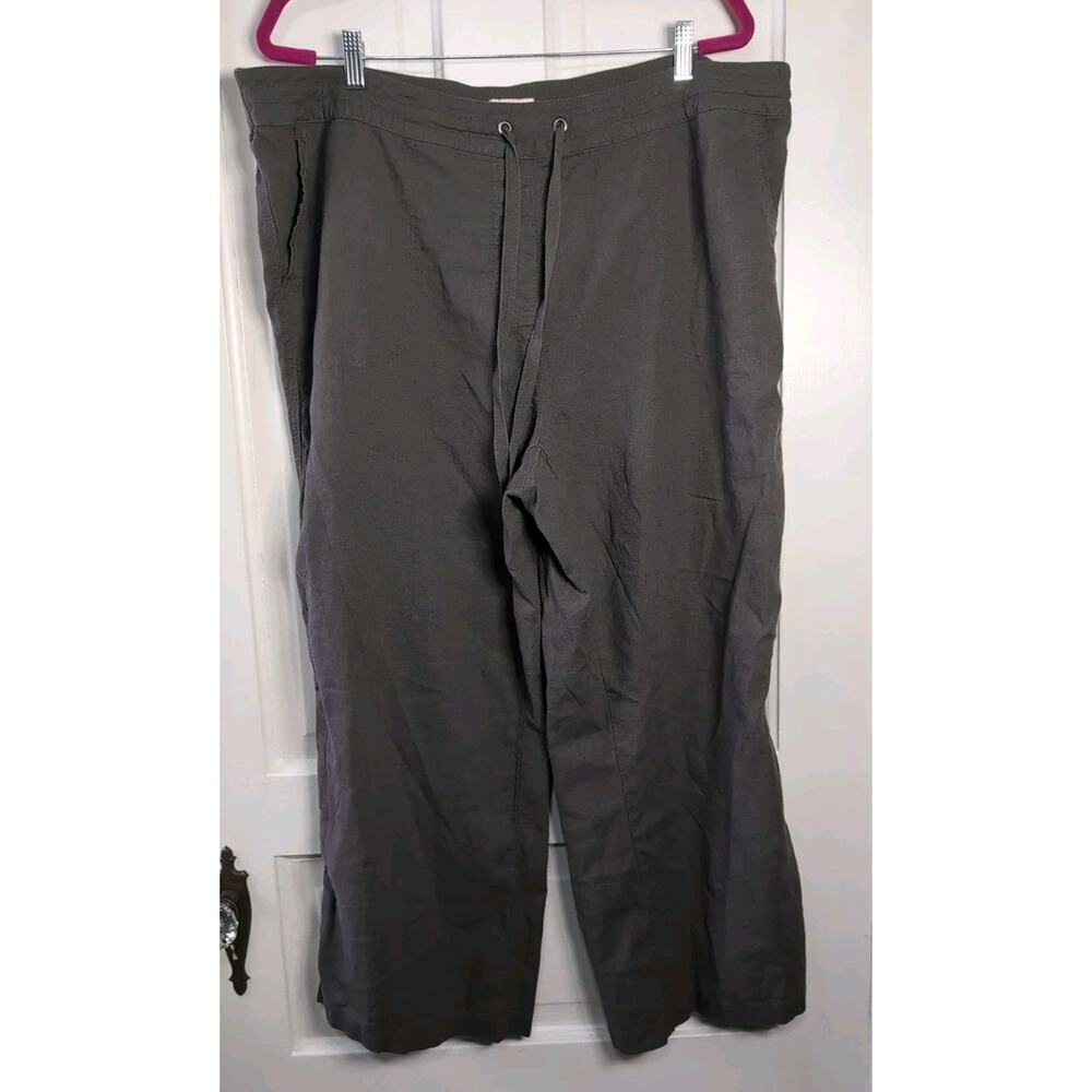 Per Se Linen Blend Drawstring Relaxed Wide Leg Pants Army Green 2X Women's(891)